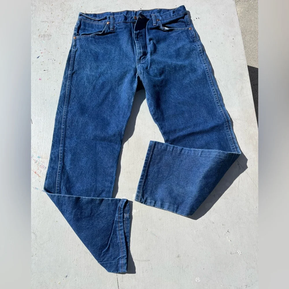 Men's Wrangler Jeans Blue 13MWZ 36x30 Western USA Cowboy Rodeo Slim Ranch Denim‎